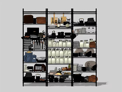 Sturdy Multi Layer Metal Shelving Unit With Storage Boxes Jars Baskets For Home Organization 3d model