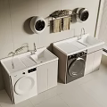 Bathroom Cabinet Unit With Washing Machine Sink Towel Rack And Mirrors In White Design