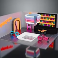 Vibrant Cartoon Scene Setup With Colorful Bookshelf And Playful Furniture And Decorative Toys