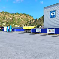 Road Facilities At Mountain Tunnel Entrance With Yellow Barriers And Double Yellow Lines