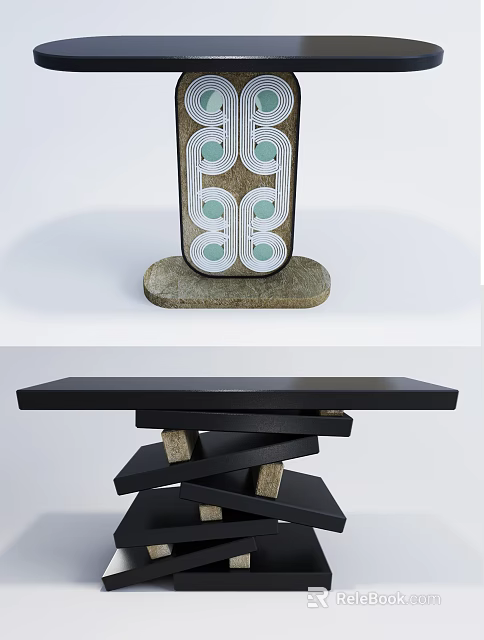 Modern Console Table Design With Layered Black Base And Decorative Top 3d model 