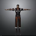 Detailed Male 3D Character With Red Black Outfit Belt And Arms Outstretched