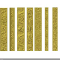 Yellow Decorative Lines With Various Intricate Carved Patterns On Black Background 3d model
