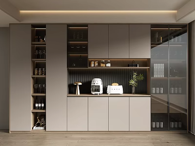 Modern Wine Cabinet With Glass Doors Storage Cabinets Coffee Machine And Plant 3d model