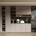 Modern Wine Cabinet With Glass Doors Storage Cabinets Coffee Machine And Plant
