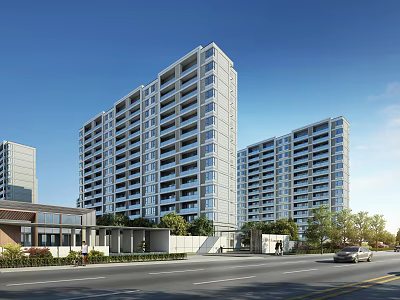 Modern Residential Buildings In Urban Setting With Road And Greenery 3d model
