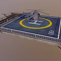 Helicopter Parked On Helipad With Yellow Circle White Markings Railing And Stairs