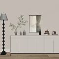 Modern Entryway Sideboard Cabinet With Floor Lamp Decorative Items And Wall Art 3d model