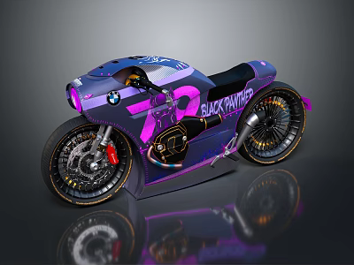 BMW Custom Motorcycle Purple Blue Design With 72 Black Prince And Gold Accent Wheels 3d model