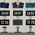 Multiple Wall Mounted and Stand TVs with Digital Number and Graphic Displays