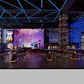 Modern Bar Interior With Starry Background Wall Neon Lighting Bar Counter Bottle Shelves And Tables