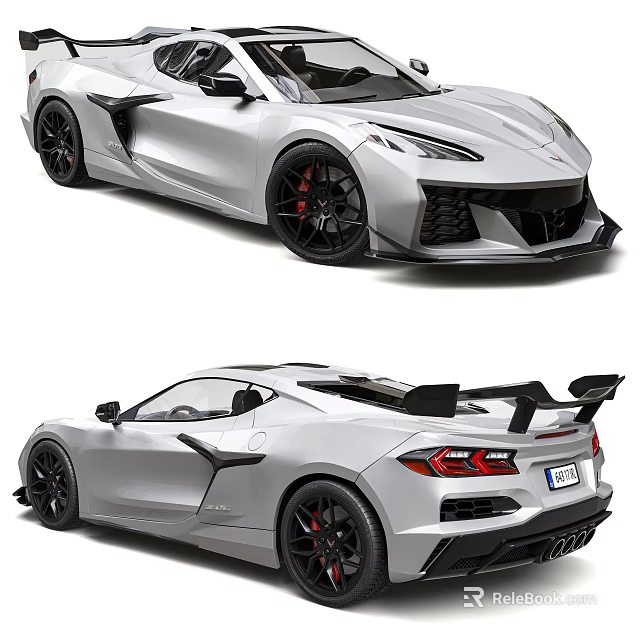 Silver Sports Car With Aerodynamic Design And Red Brake Calipers 3d model 