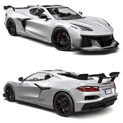 Silver Sports Car With Aerodynamic Design And Red Brake Calipers 3d model