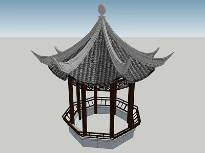 Traditional Chinese Pavilion Design Featuring Overhanging Eaves Tiled Roof And Octagonal Base 3d model