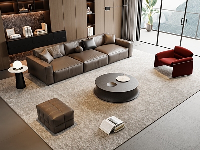 Modern Sofa Coffee Table Combination Multi-person Sofa Leisure Sofa Floor Lamp Jewelry Ornaments model