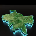 Detailed 3D Geographical Map With Regional Divisions And Green Terrain Features