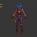 Tactical Game Character With Blue Outfit Yellow Emblem Helmet Mask And Gear