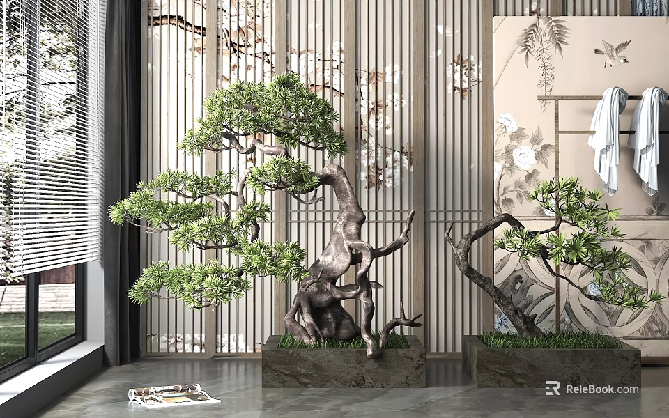 Indoor Bonsai Pine Tree Plant With Decorative Ceramic Pot For Modern Home Greenery Decoration 3d model 