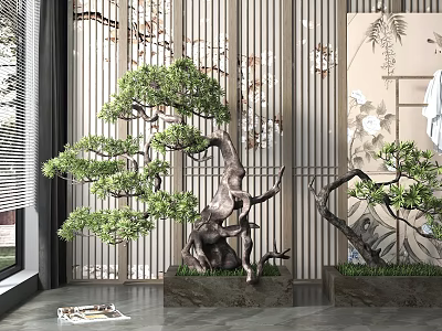 Indoor Bonsai Pine Tree Plant With Decorative Ceramic Pot For Modern Home Greenery Decoration 3d model