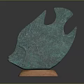 Unique Green Fish Shaped Decorative Furniture Sculpture With Brown Wooden Base