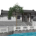 Ancient Chinese Traditional Architecture With Tile Roofs Courtyard Stone Steps And Trees