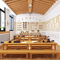 School Craft Classroom With Wooden Tables And Tools 3d model