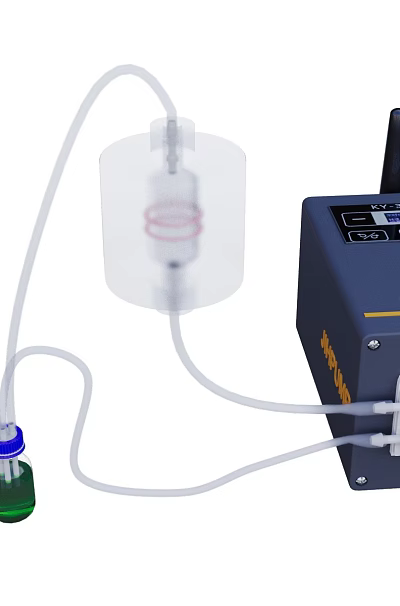 Industrial Peristaltic Pump with Dark Blue Body Tubing Transparent Container and Green Liquid Bottle 3d model