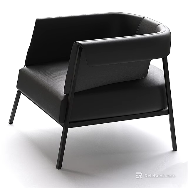 Modern Black Leather Single Sofa Sleek Design Sturdy Frame Comfortable Living Room Furniture 3d model 