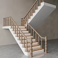 Modern Interior Staircase Design With Wooden Handrails White Steps Gray Walls And Floor