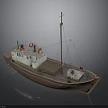 Small Cargo Ship With Brown Hull White Superstructure Red Lifebuoys And Deck Cargo