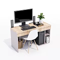 Modern Office Desk With Monitor Keyboard Mouse Plant And White Chair
