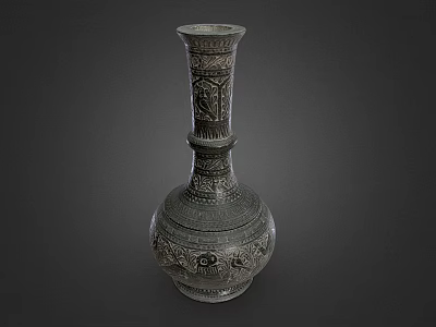 Antique Carved Metal Vase With Intricate Floral Patterns And Ornate Design 3d model