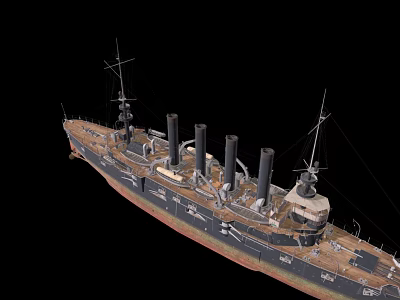 Vintage Warship With Multiple Funels Detailed Deck Structure And Historical Design 3d model