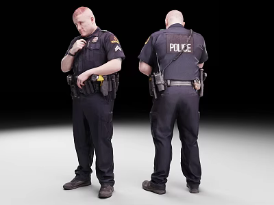 Police Officers In Uniform With Front And Back Views And Equipment 3d model