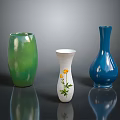 Decorative Vases in Green White Blue Colors with Yellow Flower Pattern for Home Living
