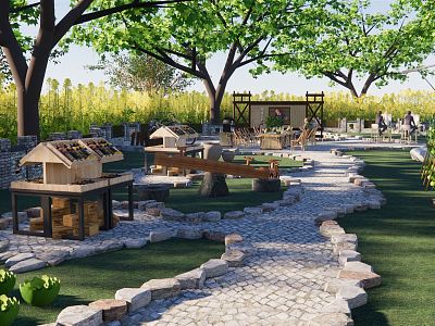 Modern Garden Country Courtyard Rural Landscape Vegetable Art Courtyard Party Picnic Floral Swing Straw Hat Enclosure model