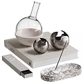 Minimalist Decorative Ornaments Set with Transparent Glass Containers Silver Metal Bowl Stone Stands And Tray