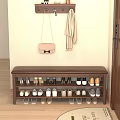 Wooden Shoe Bench with Storage Shelves in Entryway Hanging Bag and Scarf