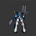 Game And Movie Robot Character With Blue White Purple Armor And Arm Cannons