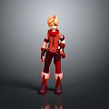 3D Cartoon Character Model With Blonde Hair Red Scarf Top Pants And Boots