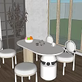 Modern White Round Dining Table Set With Stylish Chairs And Garden View 3d model