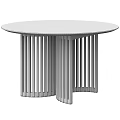 Round Wooden Table With Brown Top And Black Vertical Slat Legs