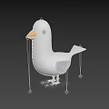 Cartoon Flying Bird with White Body Orange Beak and Orange Feet on Black Background