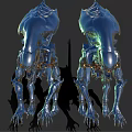 Three Silver Metallic Alien Creatures With Sharp Claws Carapace Heads And Streamlined Bodies 3d model