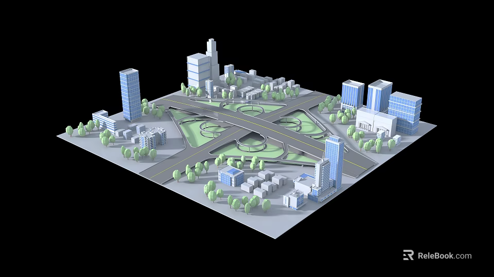 3D Urban City Model Featuring High Rise Buildings Roads and Green Spaces 3d model 