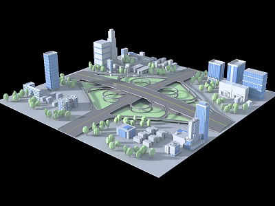 3D Urban City Model Featuring High Rise Buildings Roads and Green Spaces 3d model