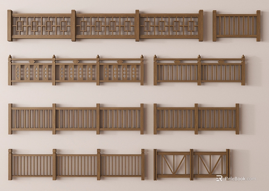 Wooden Railings With Various Designs And Decorative Patterns For Home Decoration 3d model 