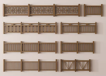 Modern Fence Wooden Railing Fence Courtyard Wall 3d model