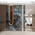 Modern Foyer Hallway Design With Marble Feature Wall Recessed Lighting And Decorative Ornaments