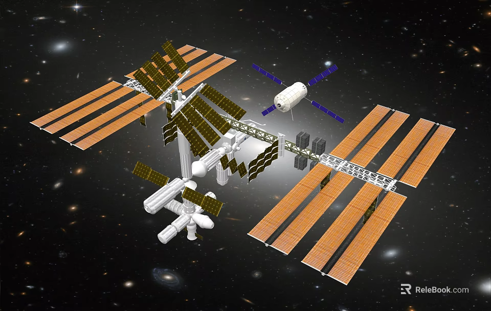 International Space Station Structure With Solar Panels And Modules In Space 3d model 